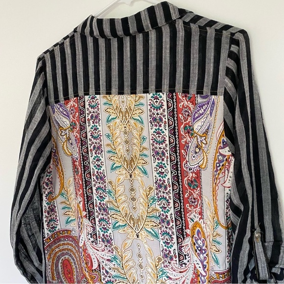 Aratta Silent Journey Floral Embroidered Top Mixed Media Button Down Sz S, M - Picture 11 of 14